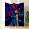 "Anime Girl with Hammer In Neon City" Patterned Flannel Blanket Perfect for the Bedroom Living Room, Sofa, or a Little Nap