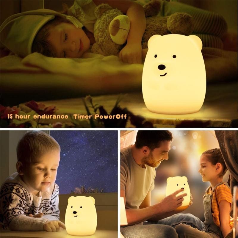 Usb Rechargeable Cute Animal Shape Silicone Night  Light Remote Control Portable Color-changing