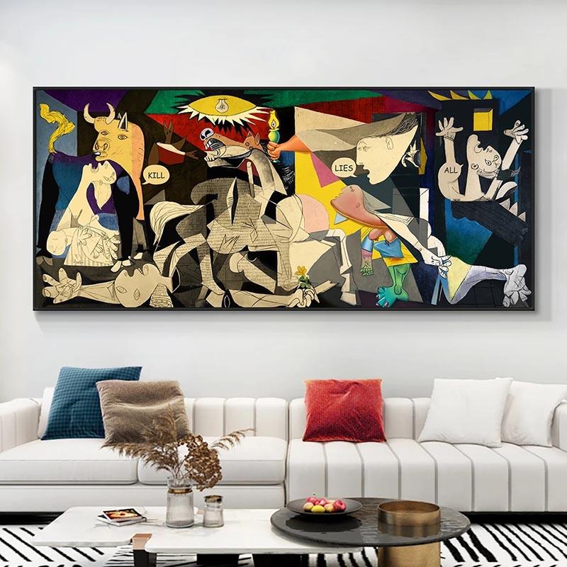Picasso Guernica Kunstverk Plakat Lerretstrykk Berømt Maleri Reproduksjon Veggkunst Bilder for Hjemmedekorasjon Rom Stue