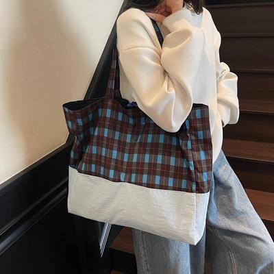 2025 Women's Plaid Canvas Tote Bag: Large Capacity, Autumn/Winter Style