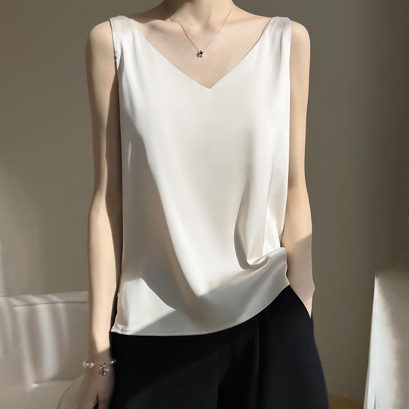 2025 Summer Women s Ice Silk V-Neck Camisole - Sleeveless Base Layer Vest XXL