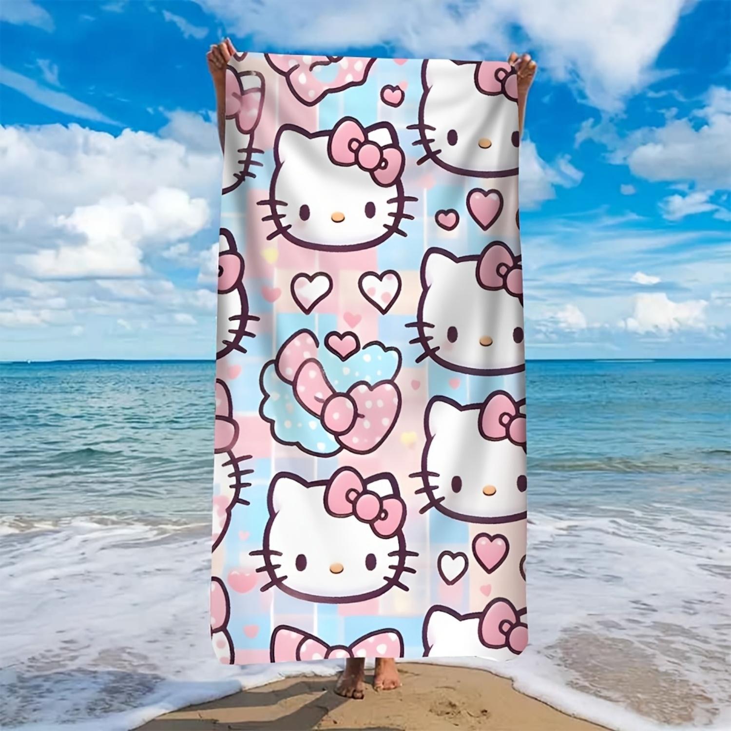 

1pc Hello Kitty Strawberry Flower Printed Beach Towel,Polyester,Ideal for Swimming, Yoga, Camping, Bathroom, Travel W30*H60(CM)