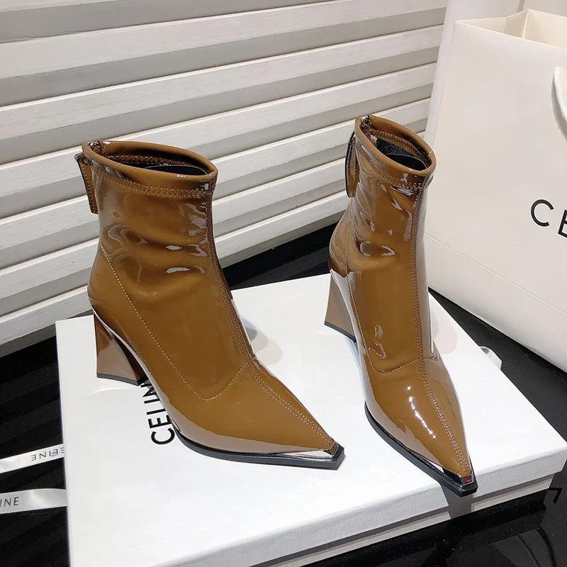 Designer Vintage Women Pointed Toe Ankle Boots Fashion High Heels Short Booties Autumn Winter Women's Shoes