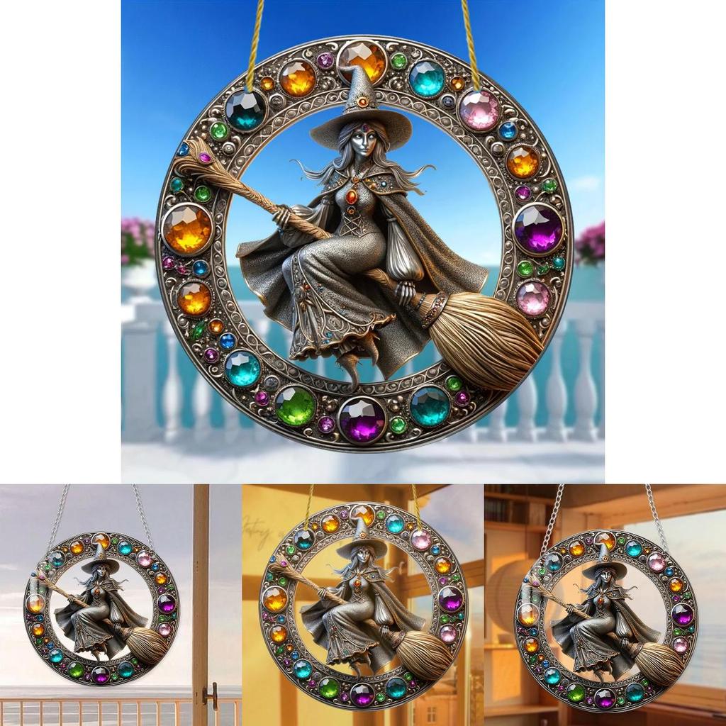 Enchanting Acrylic Magic Gem Witch Cartoon Character Decorative Pendant For Outdoor Use