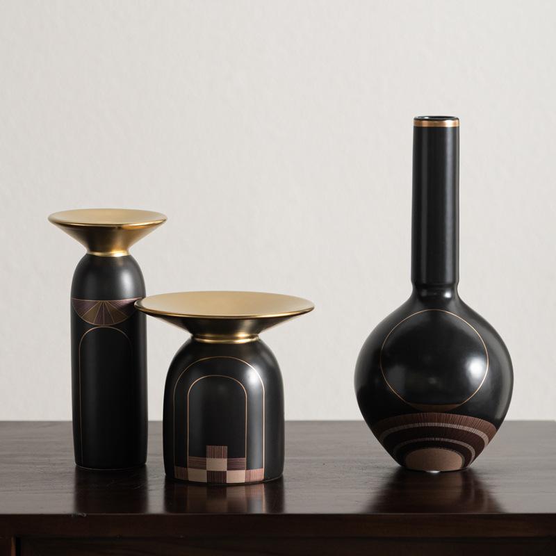 Ceramic Vase Candlestick Candle Stand Golden Tray Flower Vase Flower Arrangement Accessories Home Decoration Plant Pot