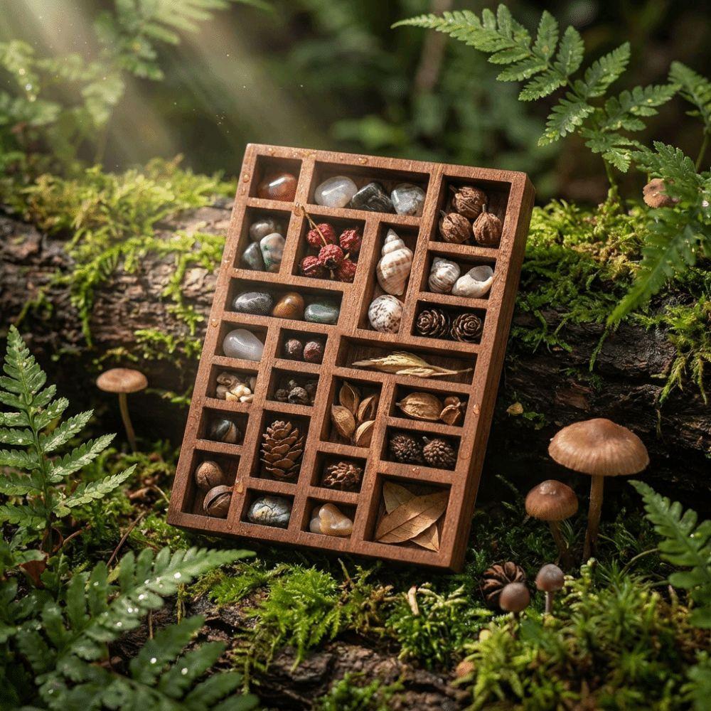 Wooden Mini Jewelry Holder Miniature Crystal Multi Compartments Miniature Trinket Shelf Ore Specimen Storage Goods Display Rack