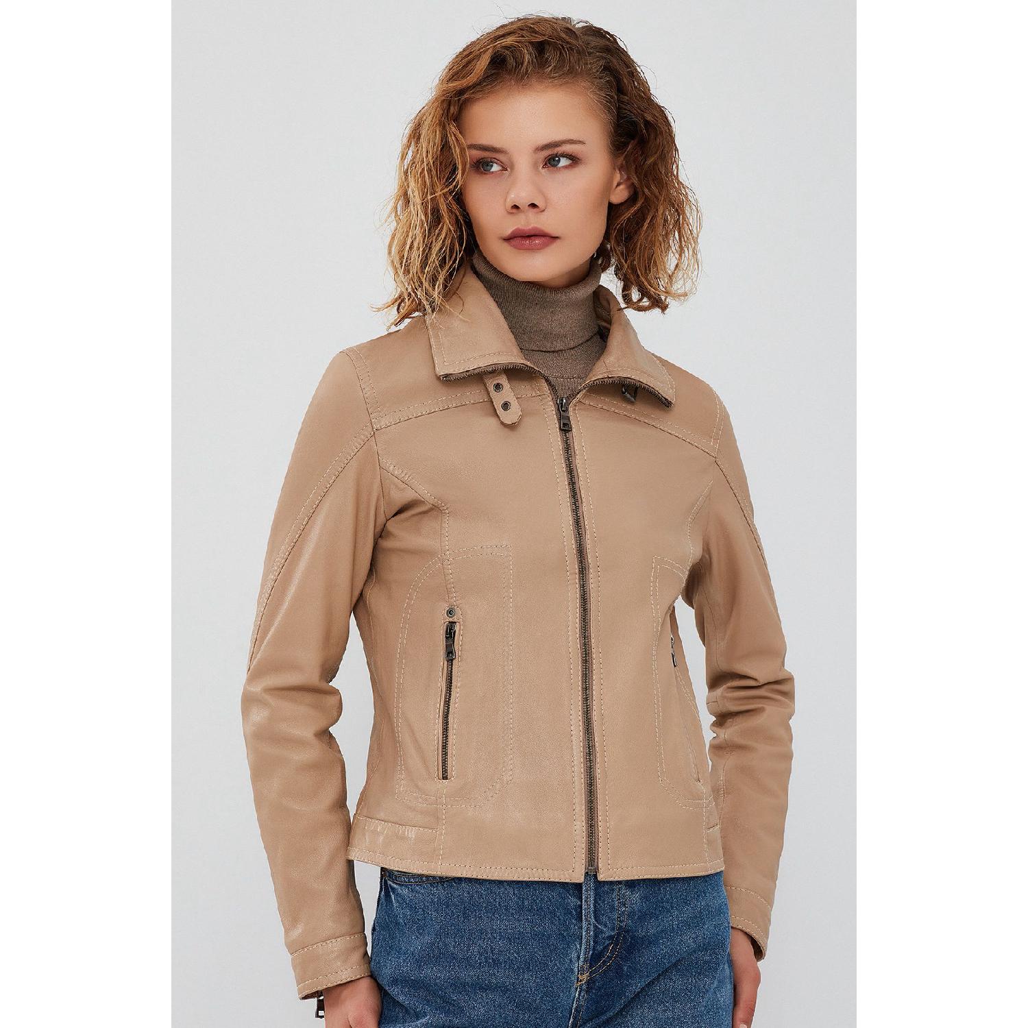 

Fiesta Women s Beige Short Leather Jacket 23wgm514151 S чорний