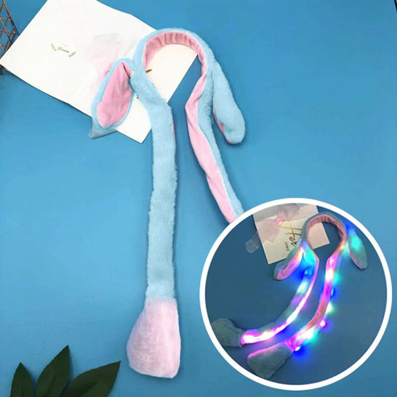 

Светящаяся шапка с кроличьими ушками, повязка на голову, может двигаться, кроличьи уши, плюшевая игрушка, обруч для волос, головной убор синий