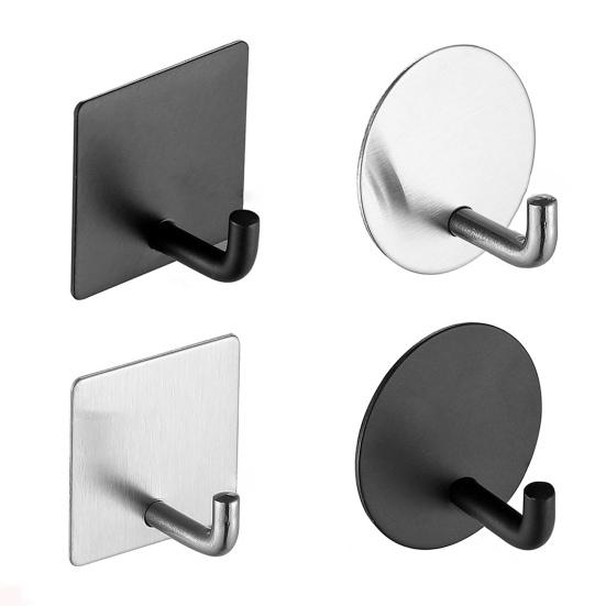 4Pcs Hanging Hook Punch Free Self-adhesive Traceless Stainless Steel No Damage Wall Adhesive Hook Towel Holder Daily Use
