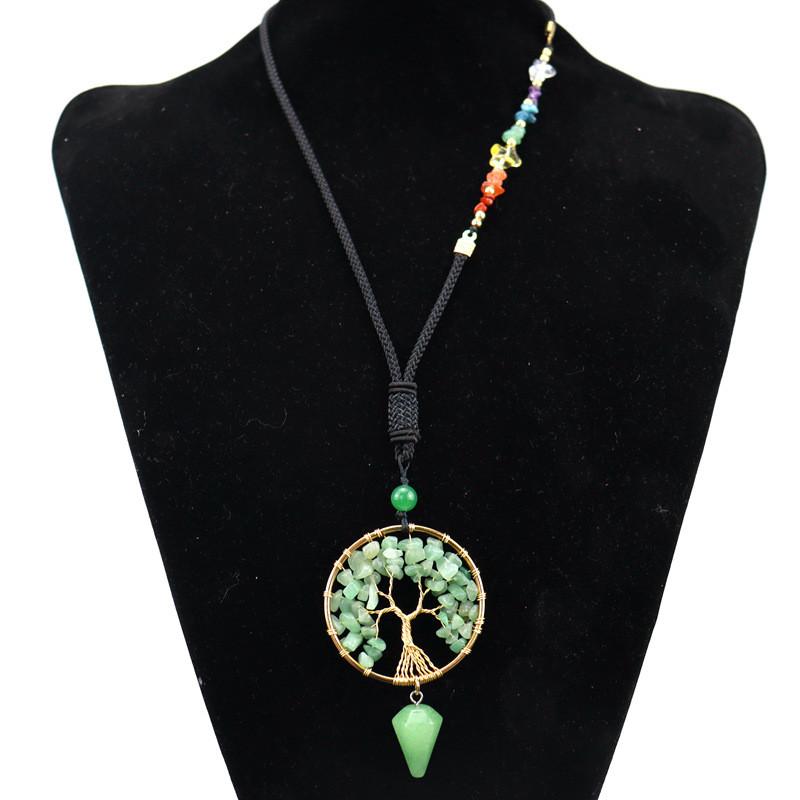 Artificial Agate Tree Of Life Pendant Necklace With Crystal Drop For Women