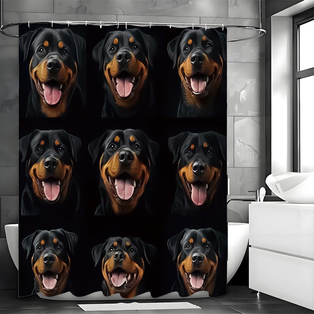 Cute Dog Rottweiler Shower Curtain, Bathroom Decorative Shower Curtain, Waterproof Shower Curtain with Hooks