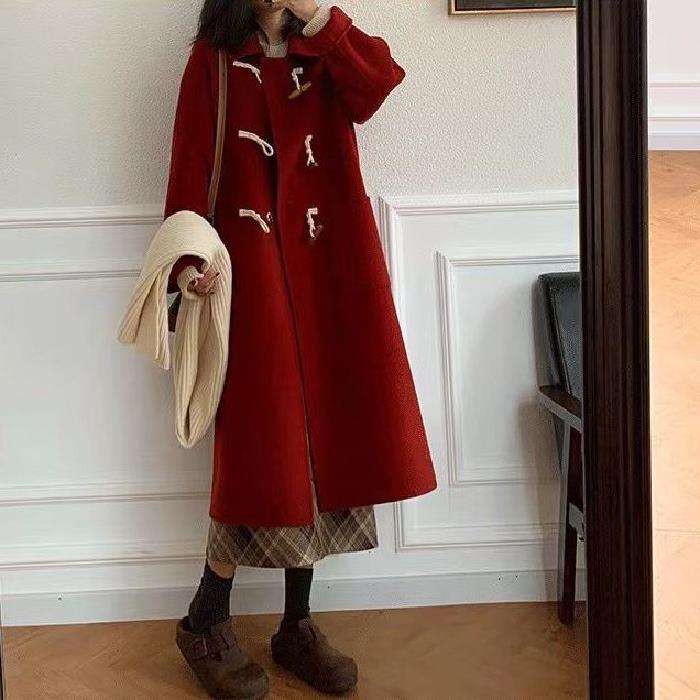 2025 Korean Style Petite Woolen Toggle Coat - Autumn/Winter Mid-Length Women's Outerwear