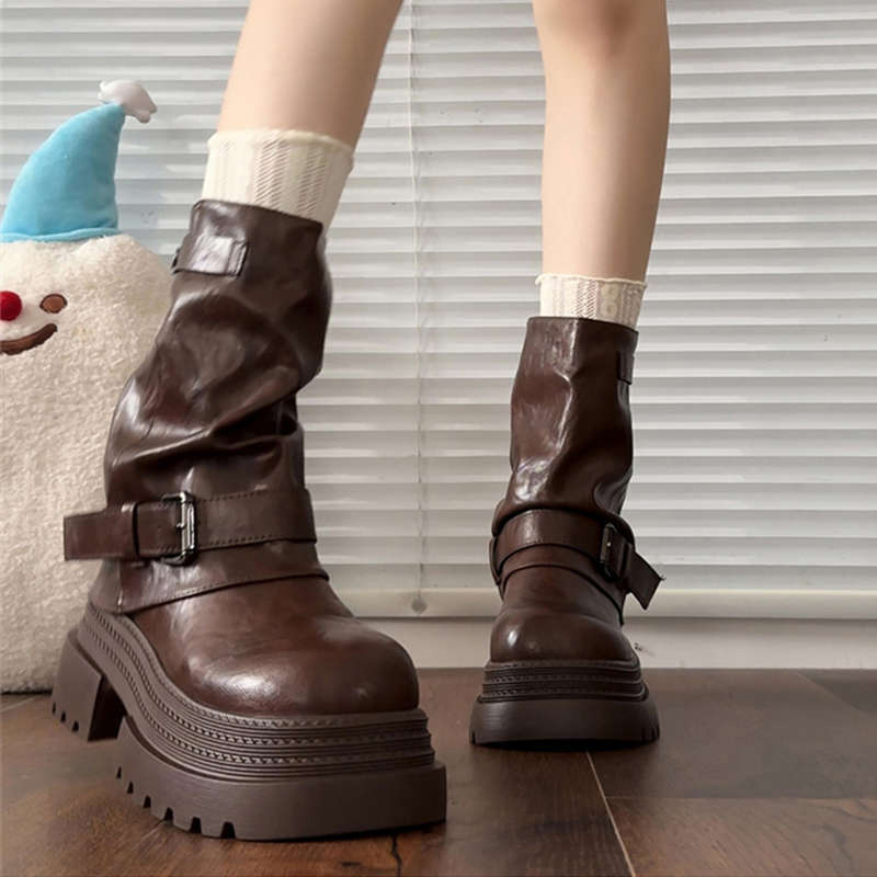 Handsome retro Martin boots children's short boots 2025 new spring and autumn small thick heel locomotive stacking pants tube boots