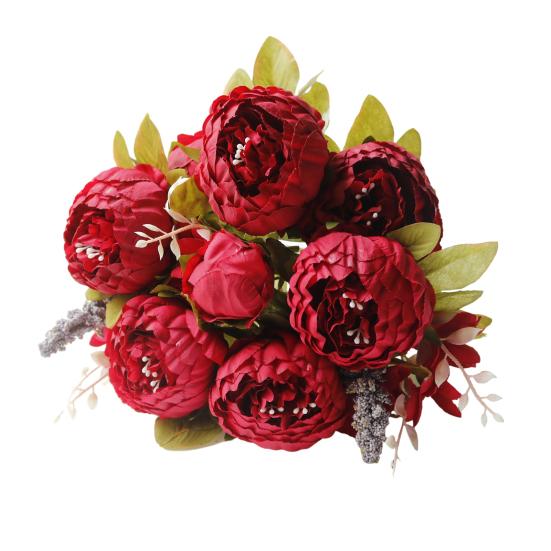 13 Heads Artificial Flower Silk Fabric Realistic Peony Bouquet with Soft Touch Home Wedding Display Office Decoration