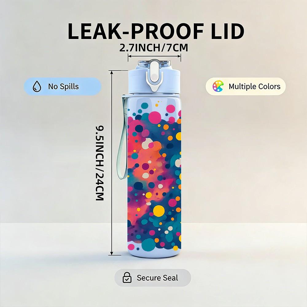 1PC Multicolor Paint Splash 750ml Color Plastic Sports Water Bottle Leakproof Flip Straw Lid Suitable for Sports Office Home Use