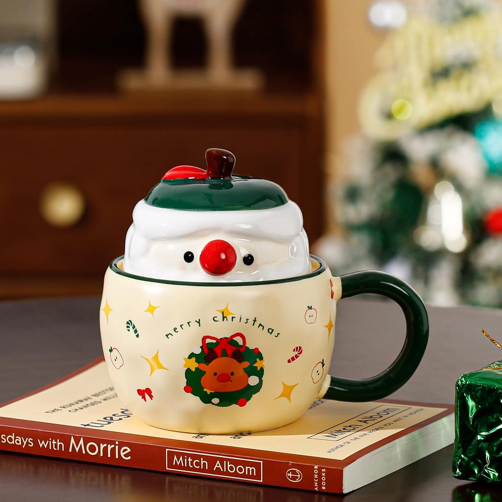 Neues Produkt mit Deckel Weihnachtsapfel Keramiktasse Hochwertiges Set Becher Souvenir Cartoon Niedlich Handbecher Geschenk