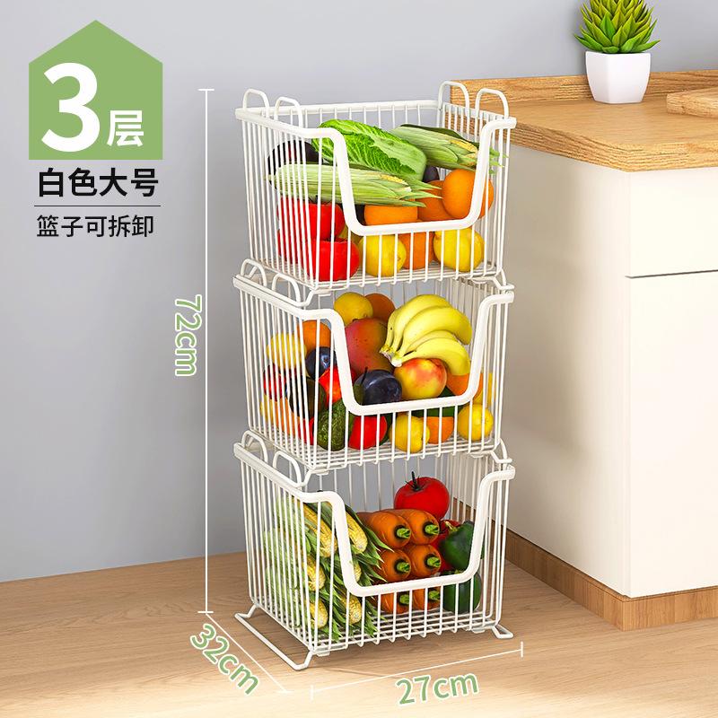 Household kitchen rack Large floor multi-layer stacked storage rack Movable fruit and vegetable rack