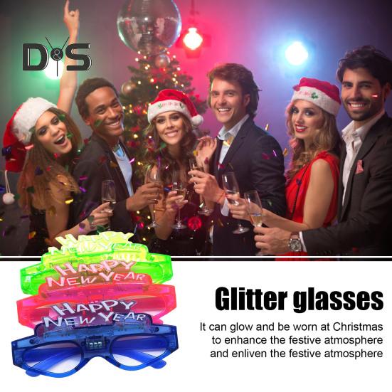 2025 Christmas Glasses Sequin 3 Flashing Modes LED Light Up 2025 New Year Photo Prop Anti-slip Unisex Holiday Themed Party Atmosphere Activator