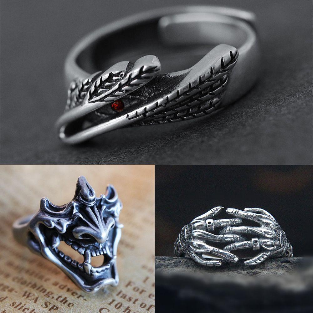 

Модные обручальные открытые минималистичные кольца Eternity в готическом стиле, посеребренные кольца демонов
