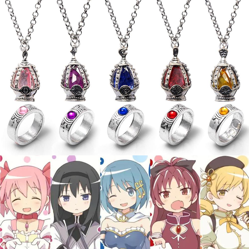 Anime Puella Magi Madoka Magica Collier Cosplay Kaname Madoka Miki Sayaka Pierre d'Âme Pendentif Collier Ensemble Bague Bijoux Mode