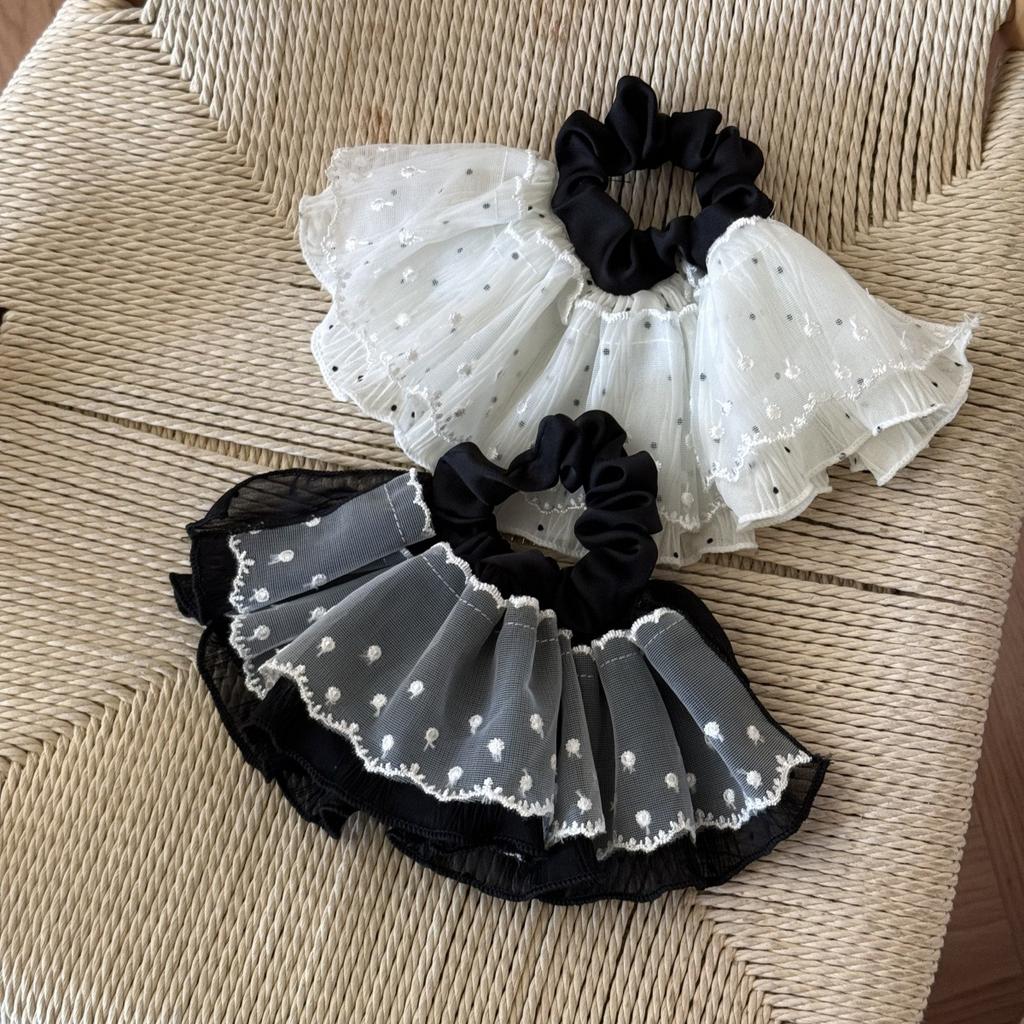 1pc delicate and pure desire gauze-like girl's skirt with polka dot lace hem, elegant temperament hairband for the of the head.