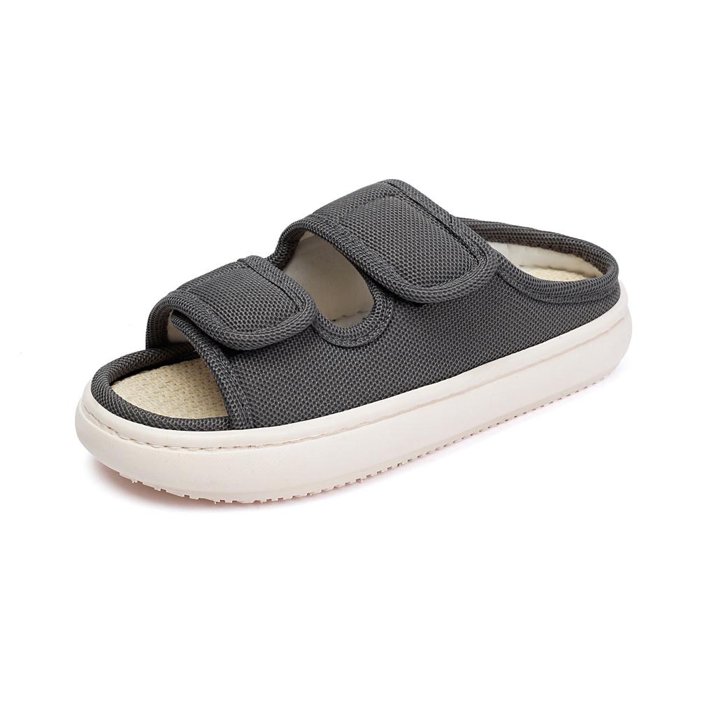 Pánské a dámské prodyšné letní pantofle z lnu absorbující pot, protiskluzové a snadno nazouvatelné a zouvatelné otevřené sandály na suchý zip pro domácí nošení