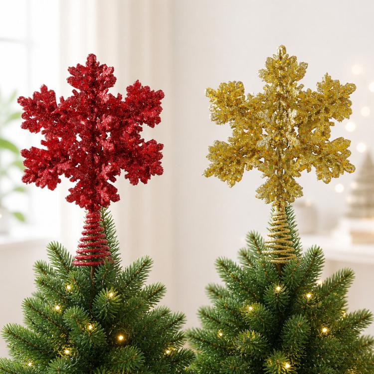 Glitter Snowflake Wrought Iron Tree Top Star Christmas Tree Ornament Christmas Decoration