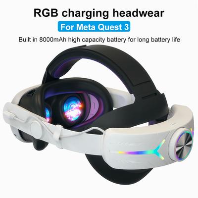 RGB Adjustable VR Head Strap Band for Meta Quest 3 Replacement Strap with 8000mAh Battery RGB Replacement Strap VR Accessory