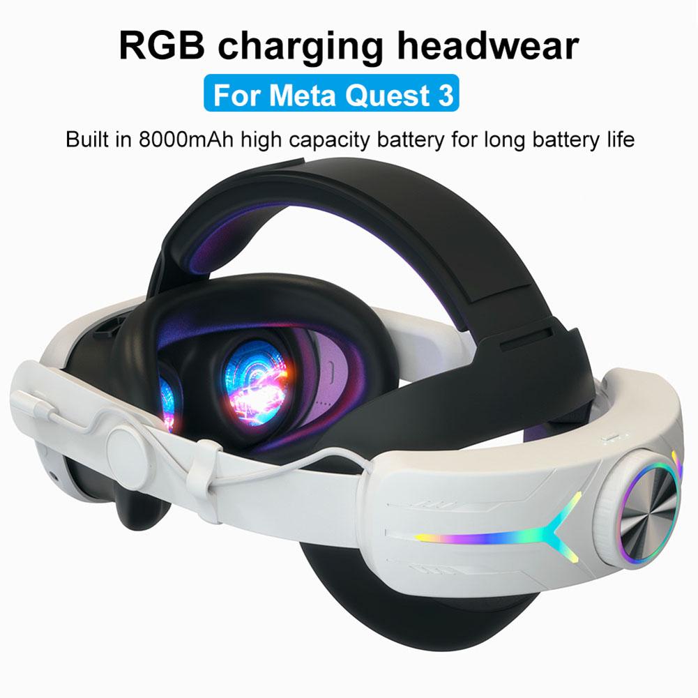 RGB Illuminated VR Head Strap for Meta Quest 3 - 8000mAh Fast Charging Battery & Pressure Relief Design for Enhanced Comfort