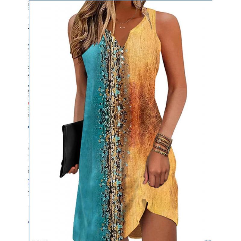 

Summer New Printed Suspender Women s Fashion and Comfortable V-Neck Sleeveless Dress 5XL