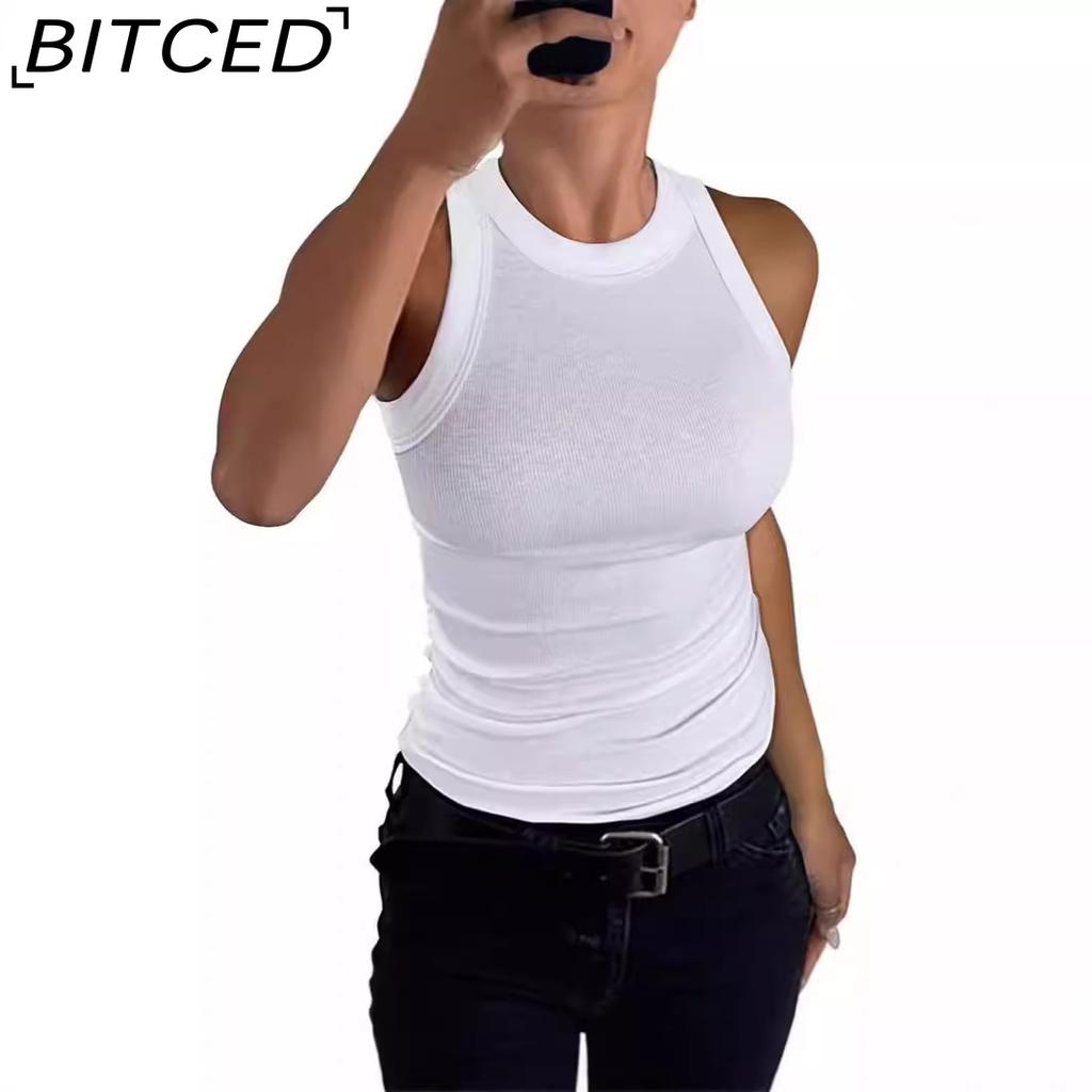 BITCED Summer Women's Ribbed O-1Neck Fitted Tank Top