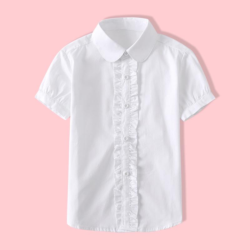 

Белая хлопковая школьная рубашка с длинным рукавом для девочек - стиль весна/осень для учеников начальной и средней школы 140 cm