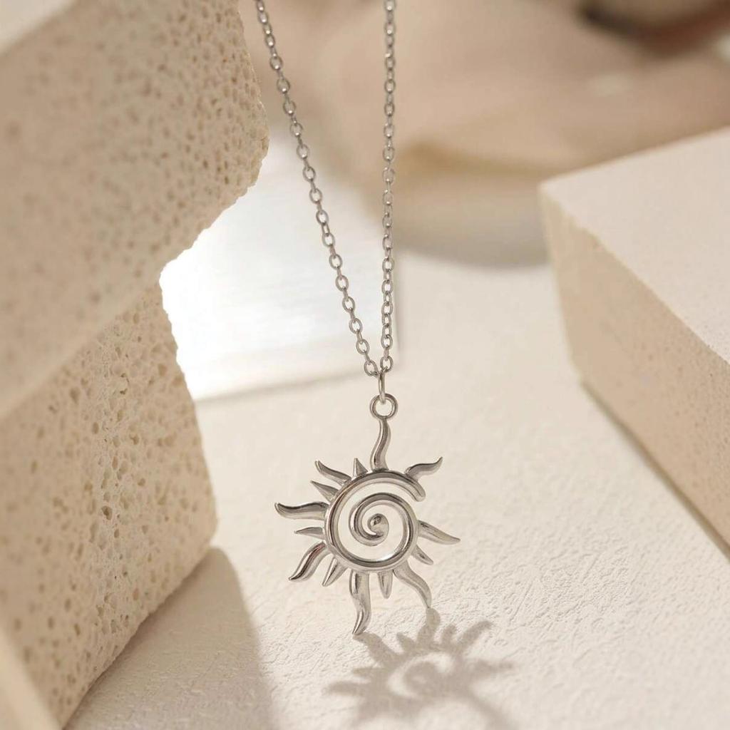 Gold Spiral Sun Pendant Necklace Boho Celestial Jewelry for Women