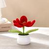 Knitting Tulip Flowers with Potted Cute Crochet Flower Fake Plant Party Gift Home Decor Tulip Woven Flower