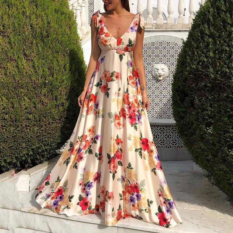 

2026 Spring/Summer Women s European & American Backless Print Maxi Dress with Spaghetti Straps Double Extra Large