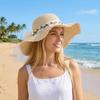 Boho Weave Hat Wide Brim Sun Protection Cap Casual Bow Straw Hat  Travel