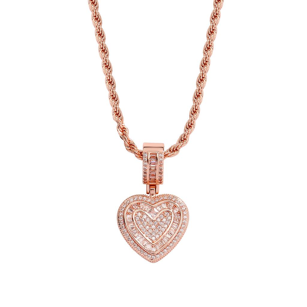 YYN European American Niche Gold-Plated Heart Zircon Hip-Hop Rope Chain Sweater Necklace for Women