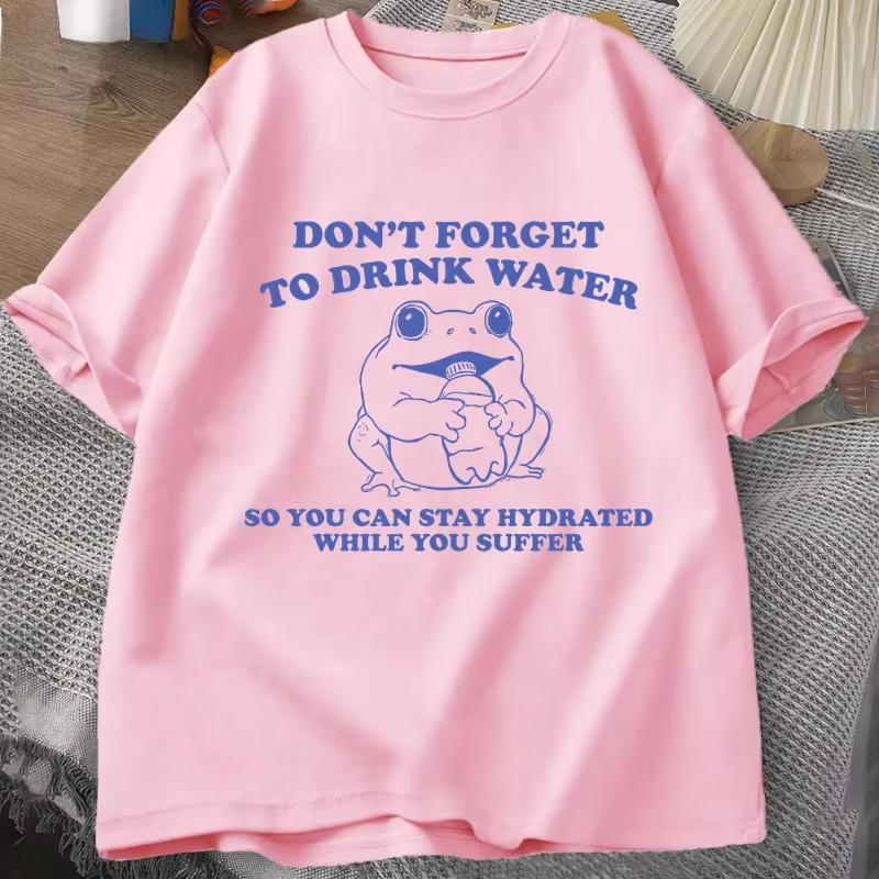 Stay Hydrated While You Suffer TShirt Vintage Style Funny Frog Graphic Tee Summer Short Sleeve Tshirts Women clothing Fashion