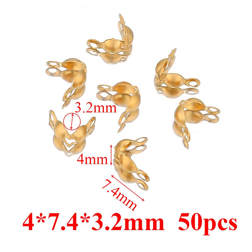 50-100pcs 18k Gold Stainless Steel Ball Chain Calotte Crimps Beads Connector End Clasp DIY Jewelry Necklace Bracelets Supplies