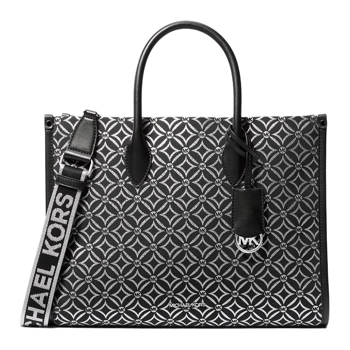 

Michael Kors MK Mirella Metallic Logo Tote Bag Women Tote Bags Black Silver 35F4S7ZT2J-BLACK/SILVER Basic Set (Bag+Dust Bag)