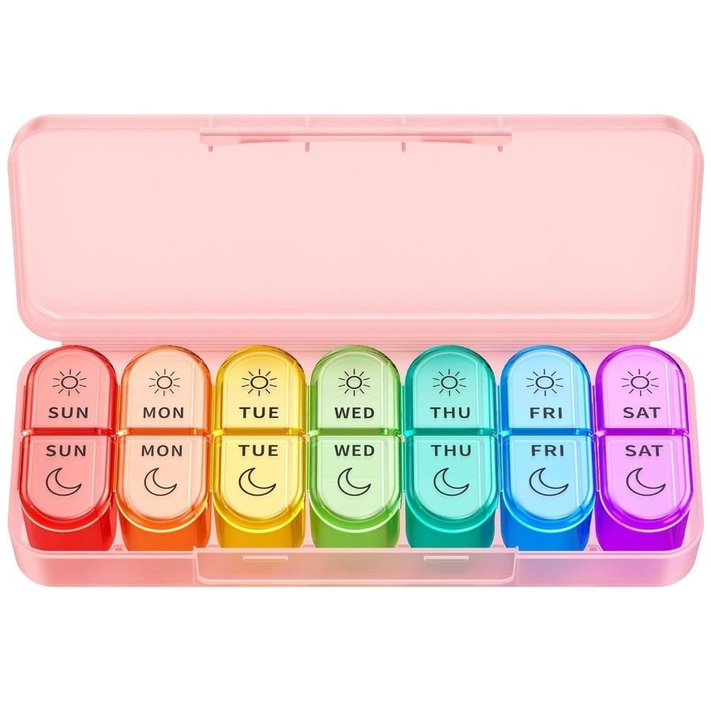 Portable 7 Days Am & Pm Pill Organizer 2 Times a Day Medicine Organizer Weekly Pill Case Moisture-proof Medicine Box for Travel