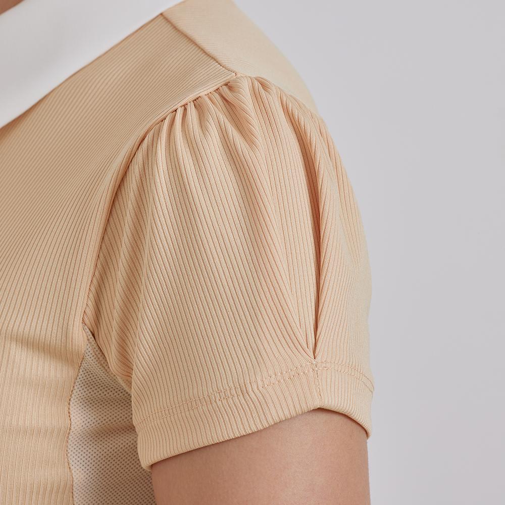J.JANE See-Through Neckline Short Sleeve T-Shirt (Apricot)