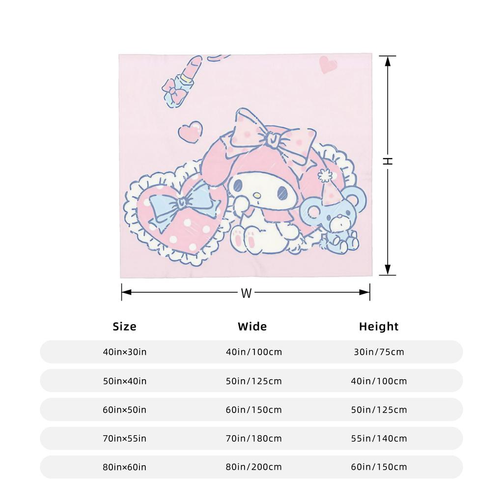 My Melody Kawaii Flannel Throw Blanket Blanket for Bed Bedroom Ultra-Soft Bedding Throws