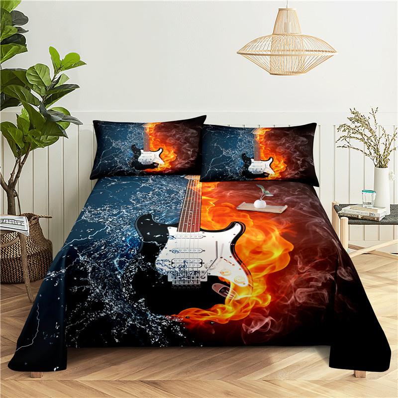 fashion Music Sheet Set Piano Keyboard Music Note Printed Bed Flat Sheet With Pillowcase Polyester Bedding