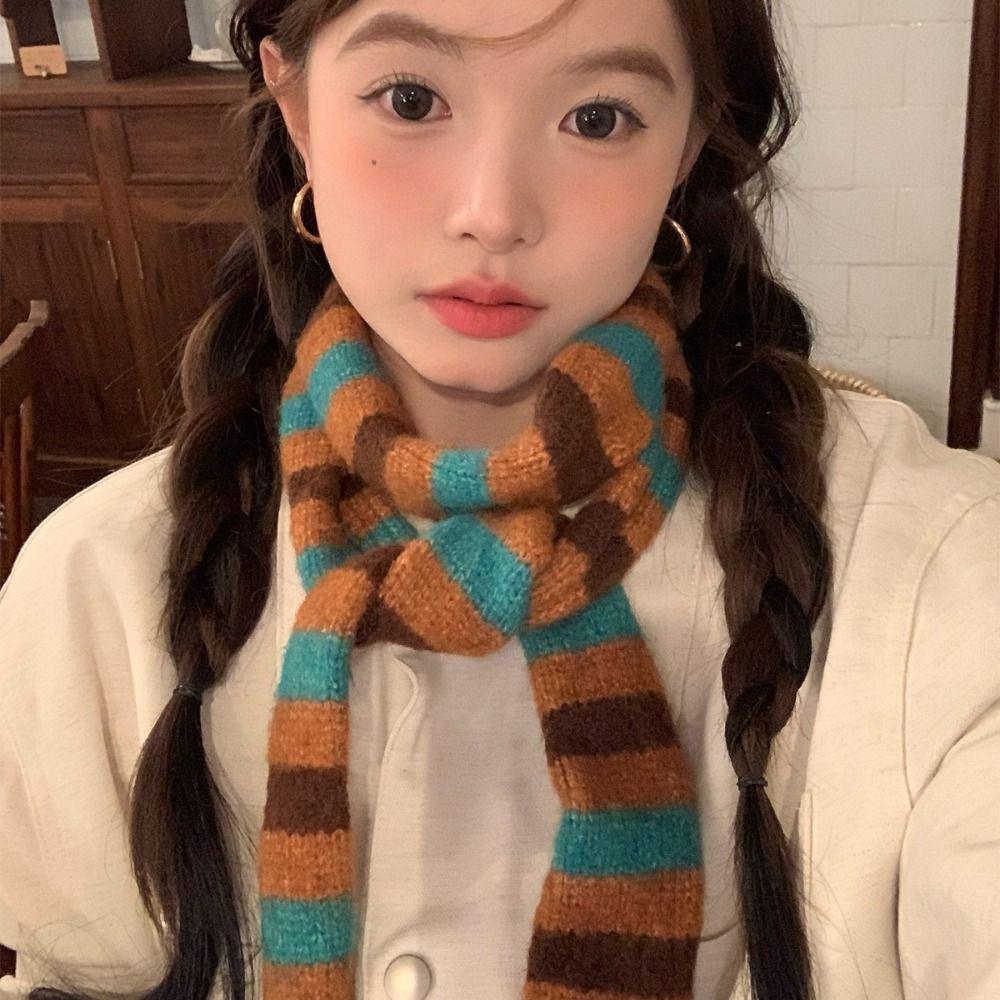 Narrow Cashmere Knitted Scarf Korean Style Winter Shawl Soft Striped Scarf  Student