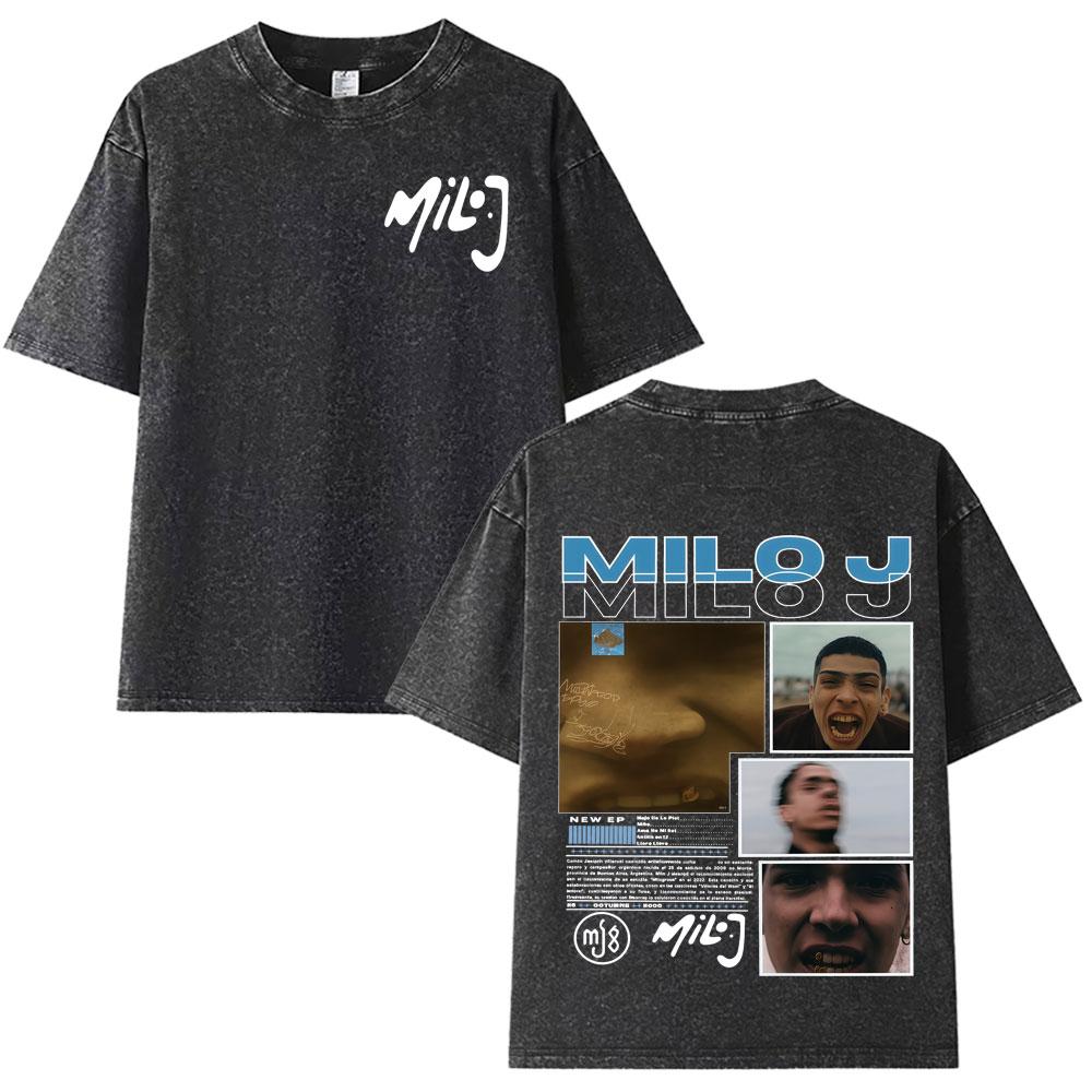 Milo J  Album Casual Graphics Vintage Washed Tee Hip Hop Oversized T Shirt Mens Women Streetwear Short Sleeve Tshirts Unisex