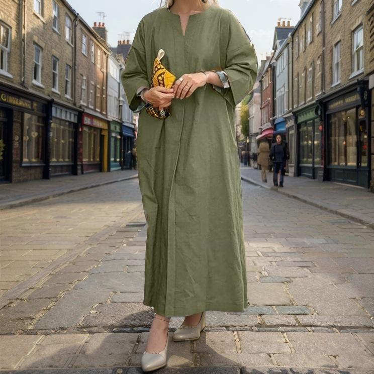 

Однотонное свободное повседневное платье больших размеров 2XL армия зеленый