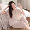 Pajamas women's summer thin woven cotton short-sleeved cropped pants summer middle-aged mother large-size loungewear set