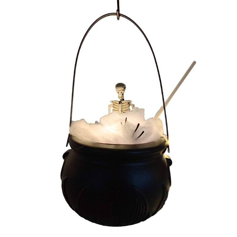 Halloween Candy Container Cauldron Bucket with LED Lighting Plastic Party Accent for Window and Counter Display