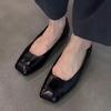Sheepskin version~ black retro thin leather comfortable commuting flat shoes women's minimalist square head one pedal small single shoes